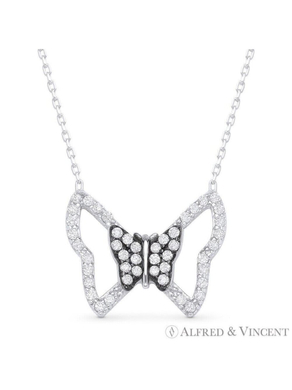 Butterfly Charm CZ Crystal Pendant in .925 Sterling Silver w/ Rhodium